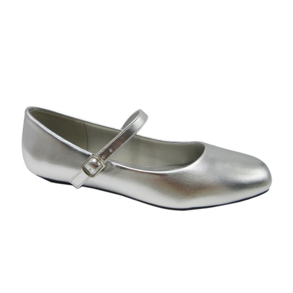 Pierre Dumas Silver Mary Jane Flats